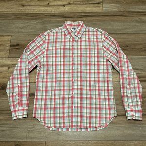 Men's Bonobos Button Down Dress Shirt SZ MEDIUM Pastel Pink Plaid Long Sleeve Up